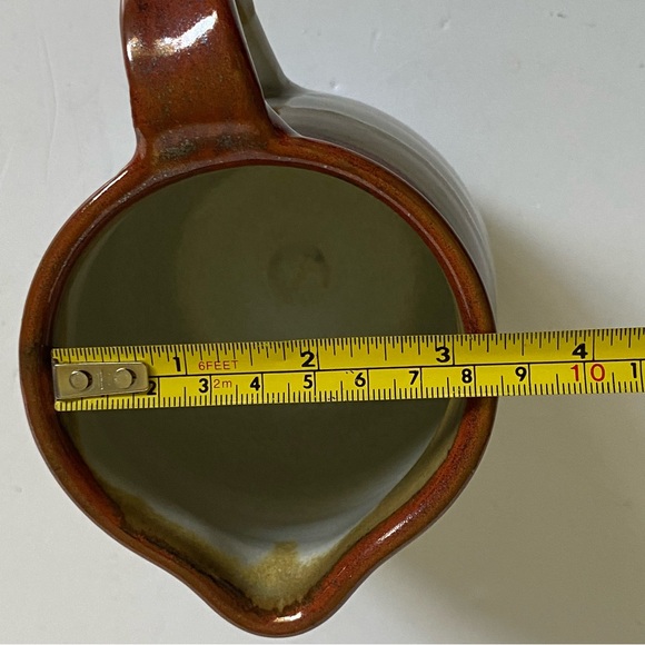 Vintage Brown and Tan Stoneware Crock Farmhouse Creamer Signed 6” Syrup Pitcher - Picture 10 of 16